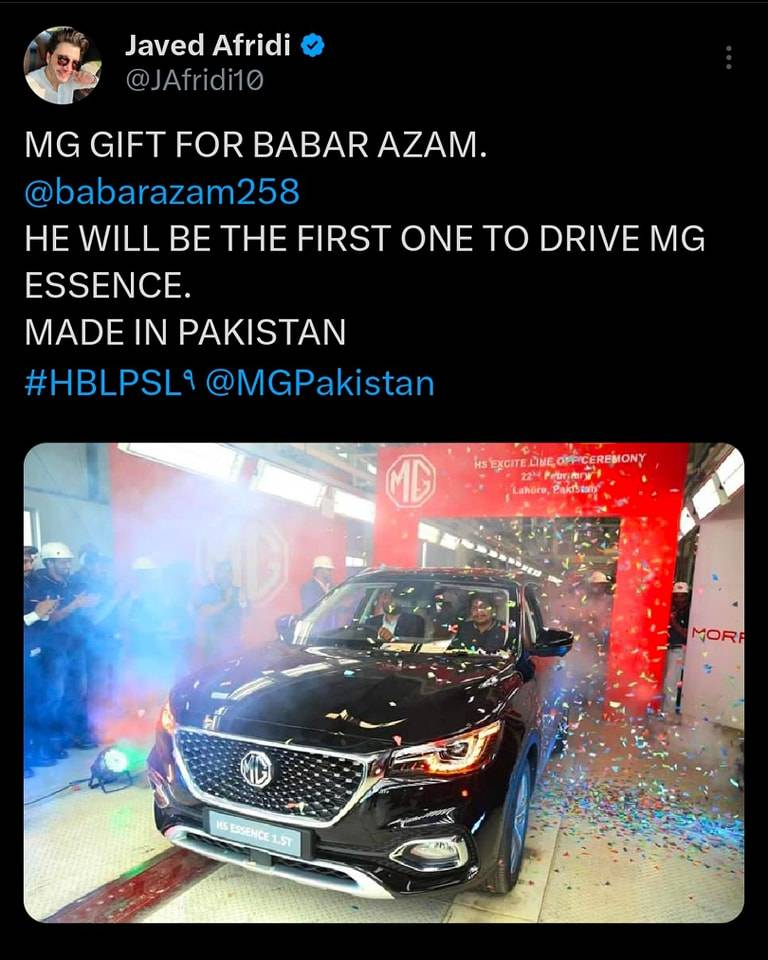 Zalmi owner gifts brand new MG car to Babar Azam after PSL heroic knock